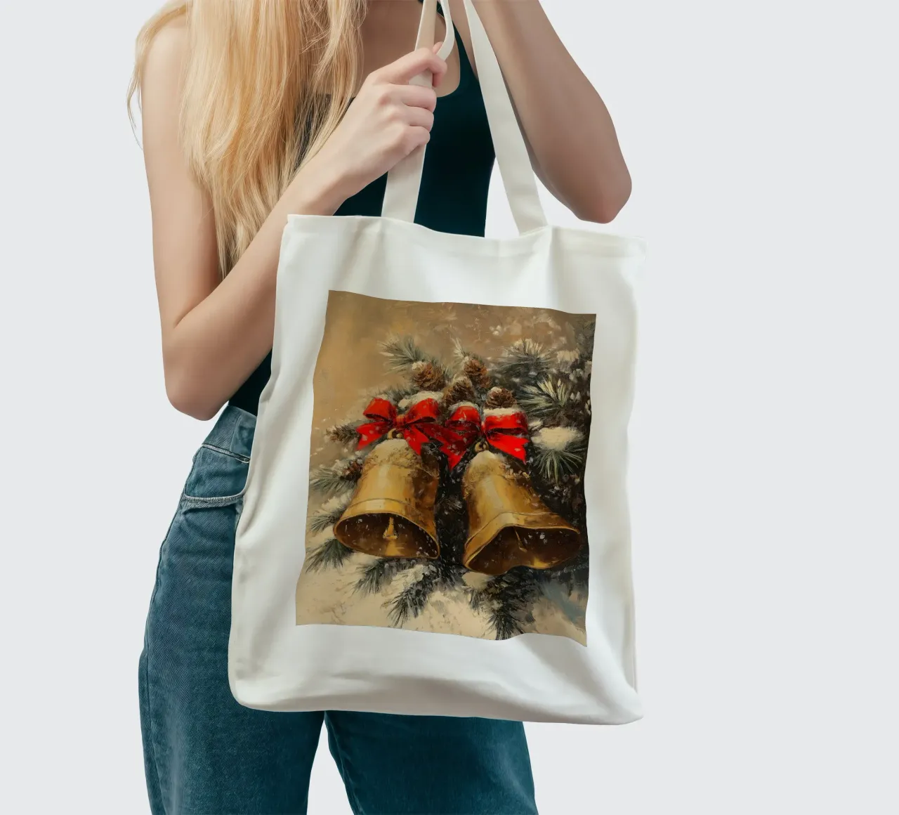 Campane di Natale in un ramo di abete borsa in juta da Cozy Vibes