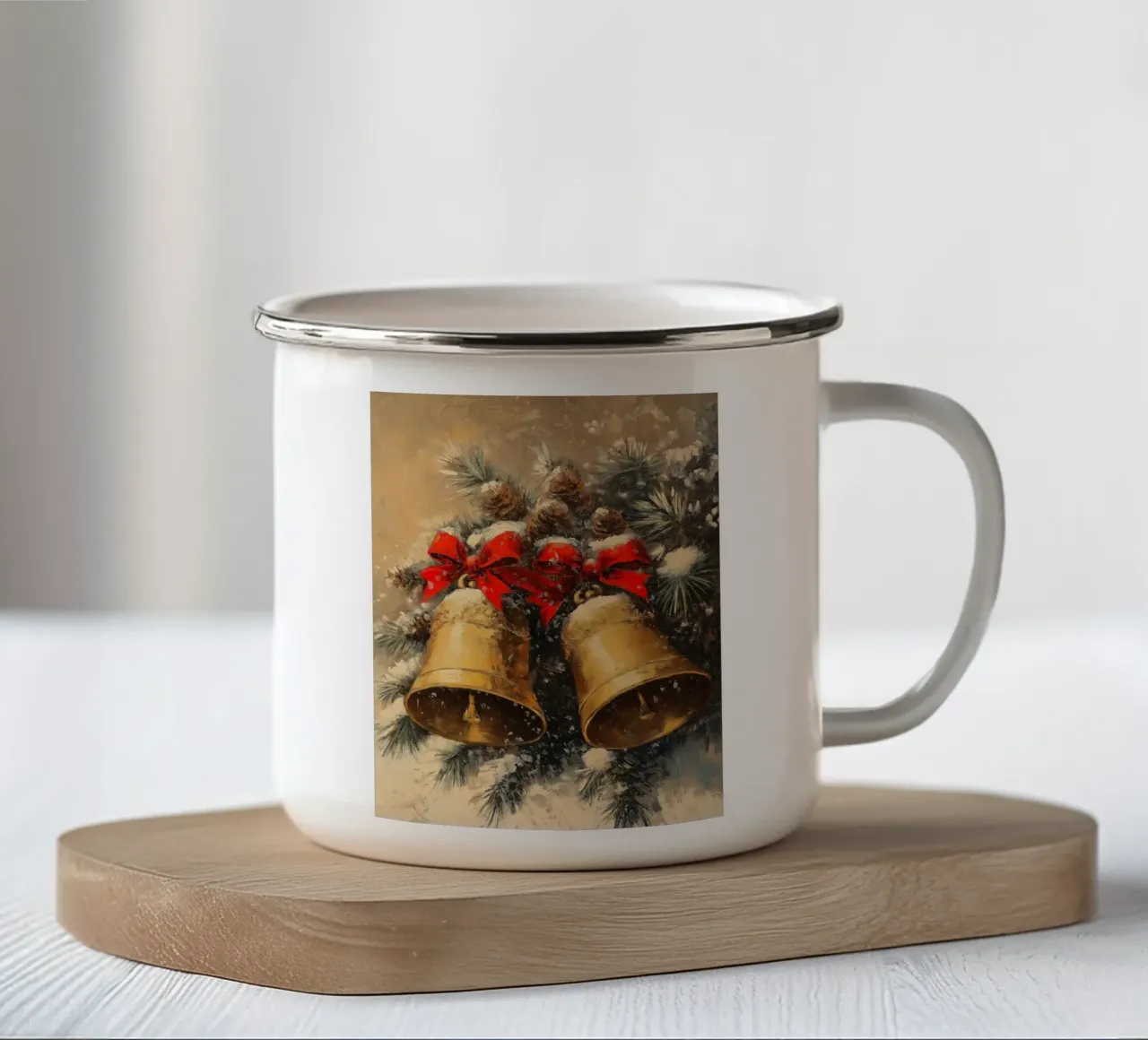 Campane di Natale in un ramo di abete tazza in smalto da Cozy Vibes
