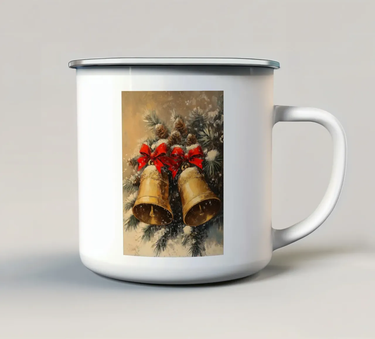 Campane di Natale in un ramo di abete tazza in smalto da Cozy Vibes