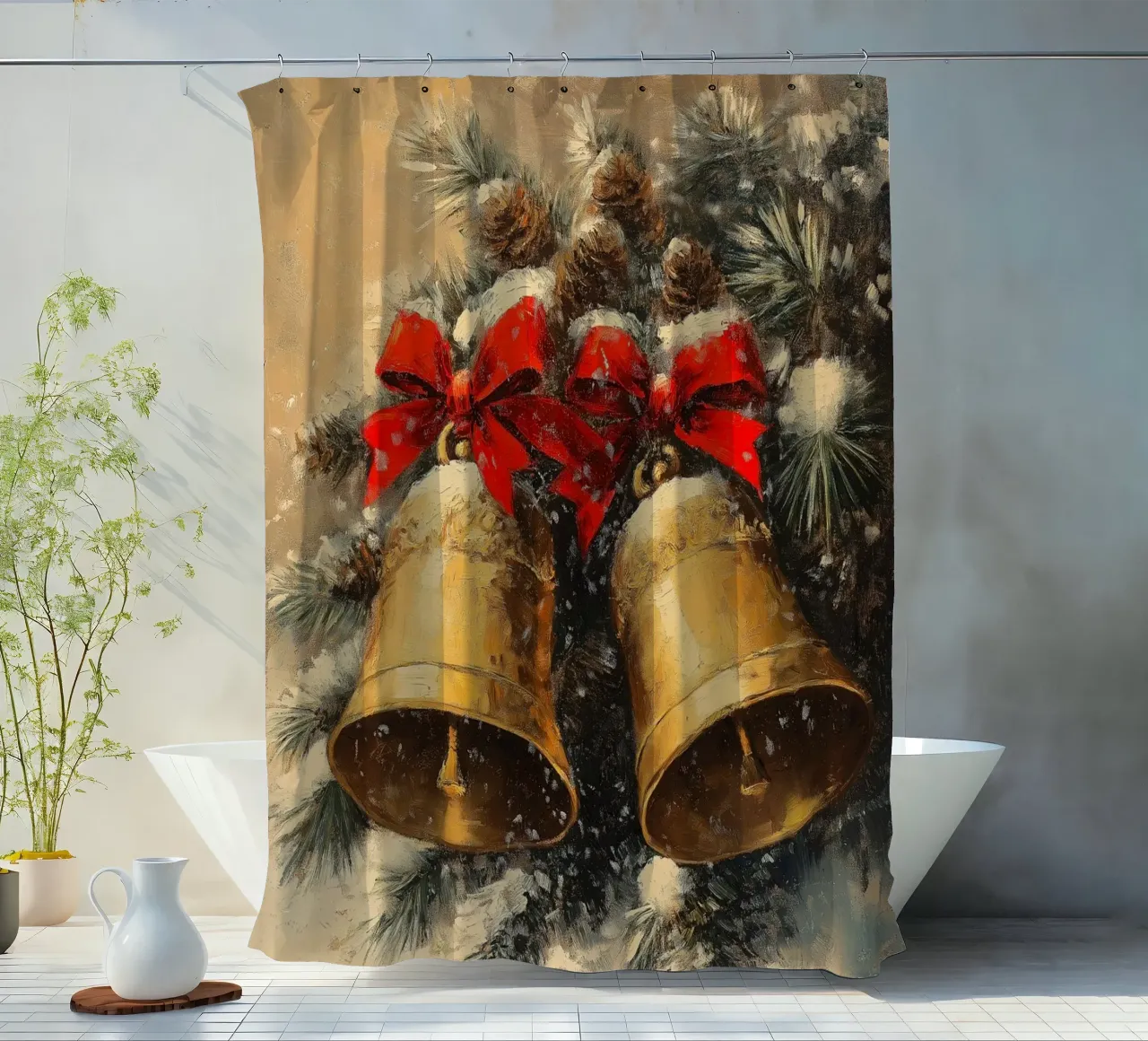 Campane di Natale in un ramo di abete tenda da doccia da Cozy Vibes