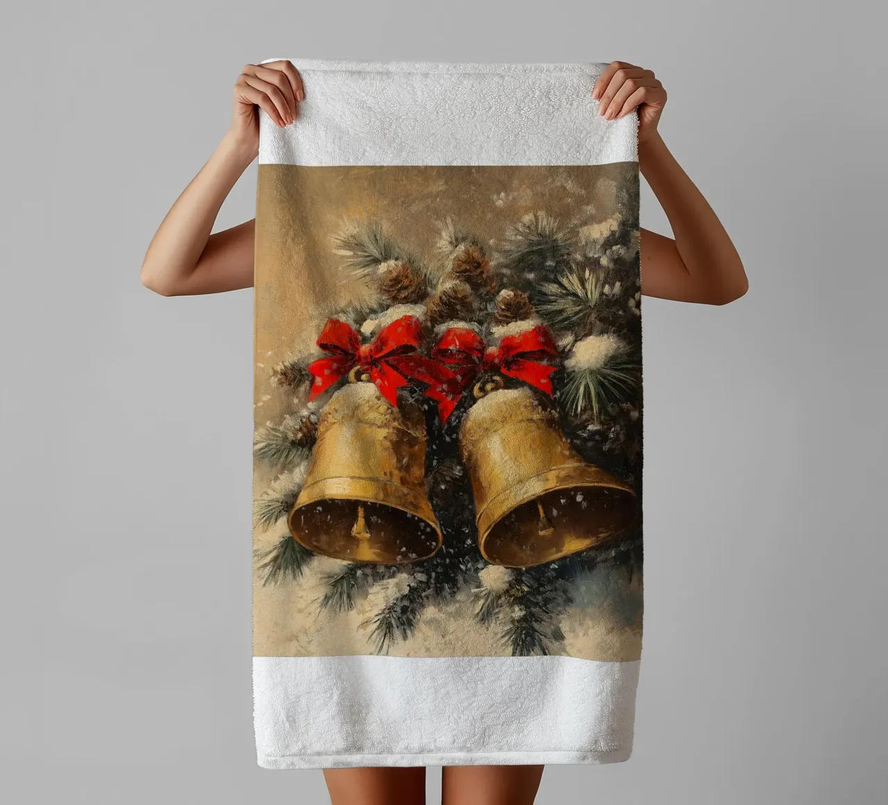Campane di Natale in un ramo di abete asciugamano da bagno da Cozy Vibes