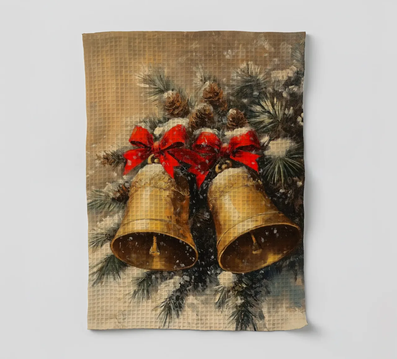 Cloches de Noël dans une branche de sapin torchon de Cozy Vibes