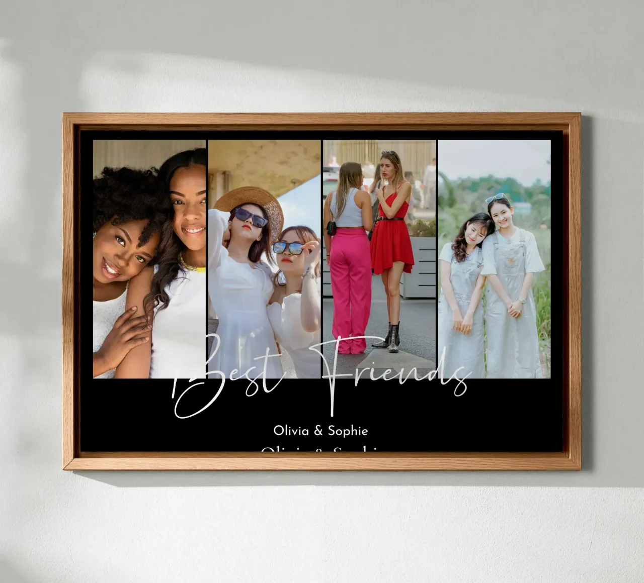 Gepersonaliseerde fotocollage Best Friends Custom 4 canvas met Baklijst van Shark Printables