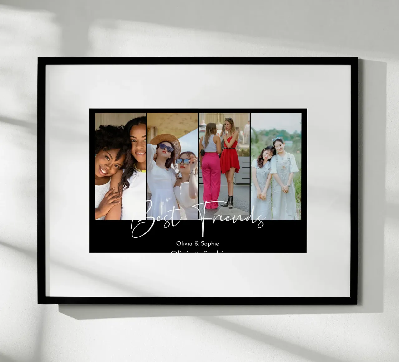Personalised Best Friends Custom 4 Photo Collage poster with wooden frame by Shark Printables