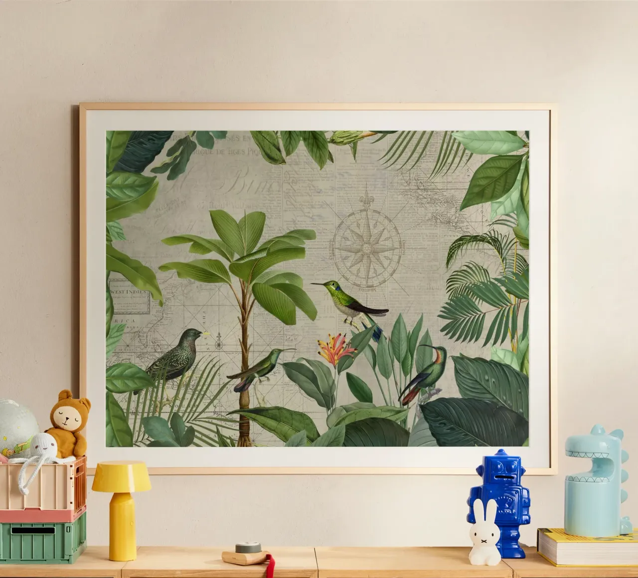 Colibrì verde paradiso tropicale poster con telaio in plastica da Andrea Haase Vintage World