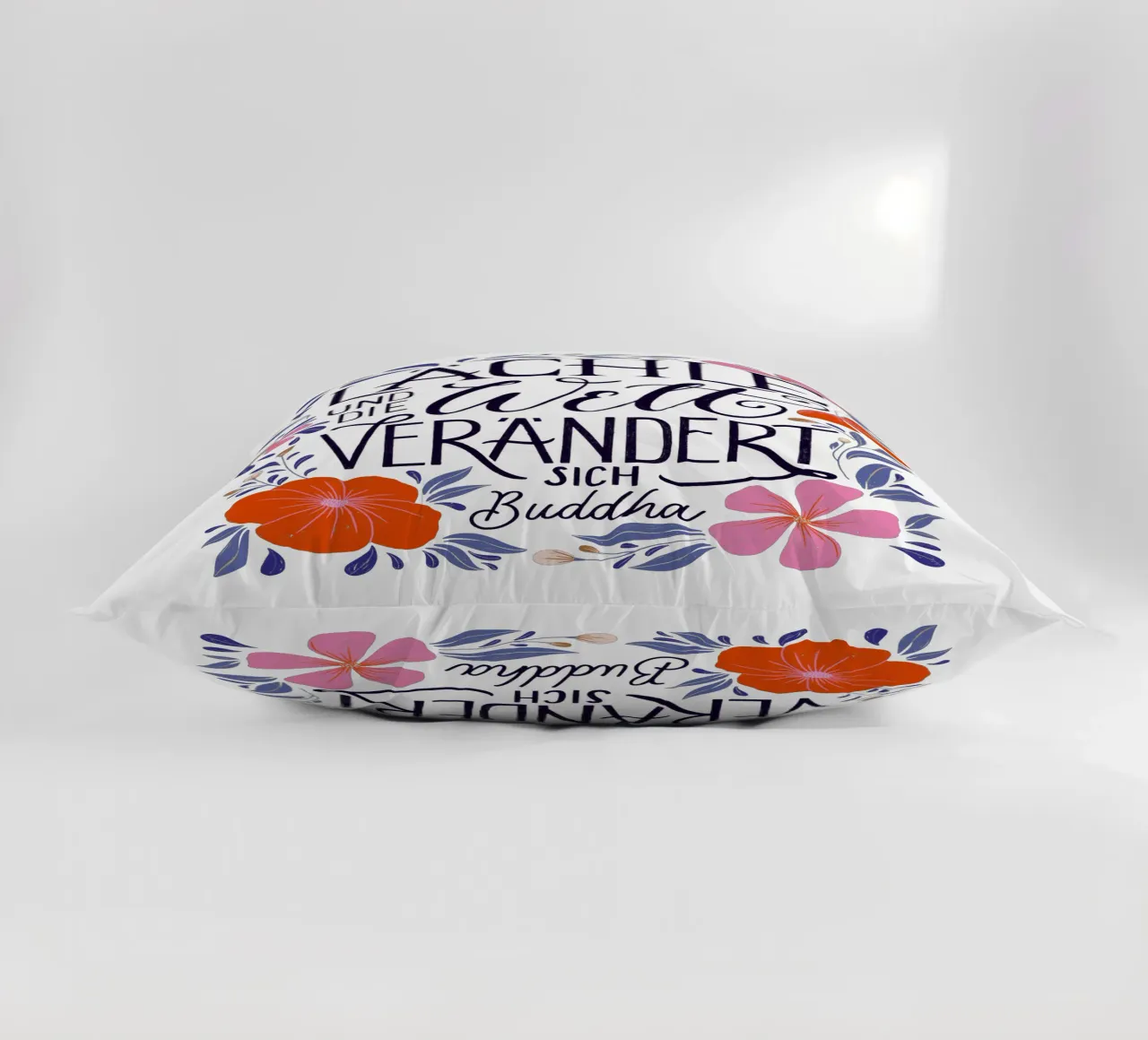 Smile and the world will change. A saying from Buddha decorative cushion by CalliLetters