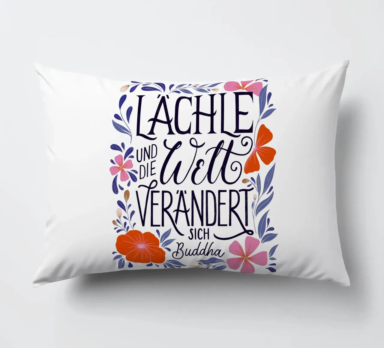 Smile and the world will change. A saying from Buddha decorative cushion by CalliLetters