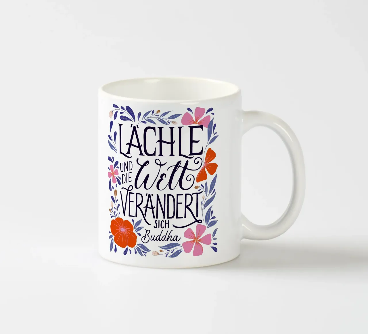 Smile and the world will change. A saying from Buddha ceramic mug by CalliLetters
