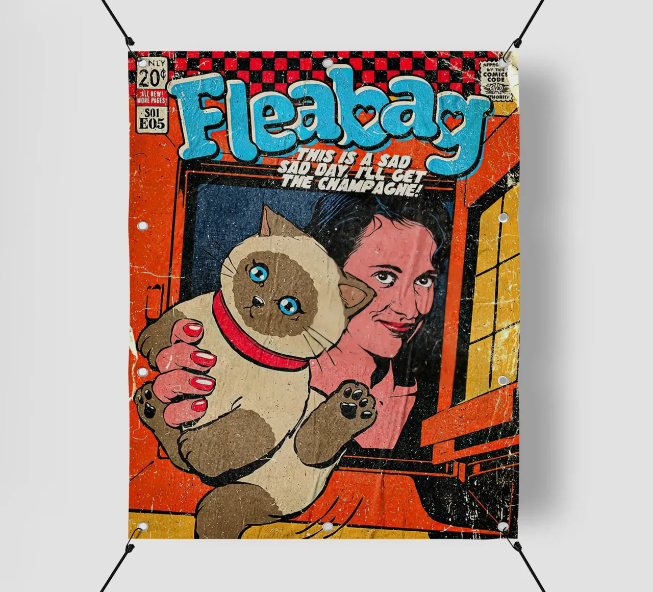 This Is A Sad Day Fleabag And Cat Poster telo in pvc da JAMYETY