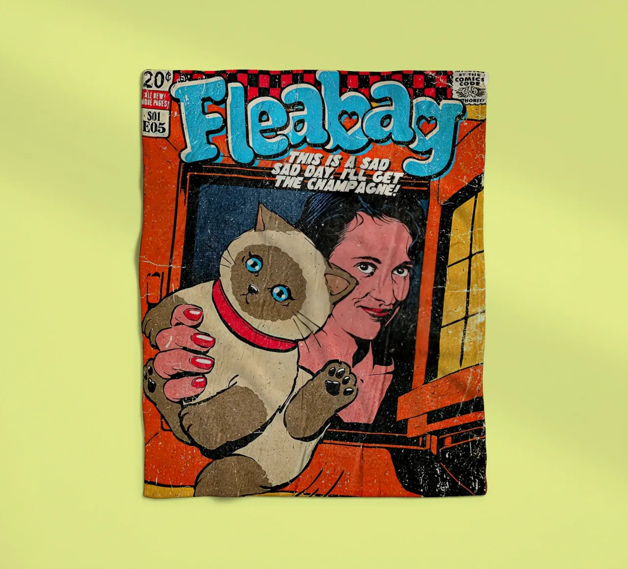 This Is A Sad Day Fleabag And Cat Poster coperta in pile da JAMYETY