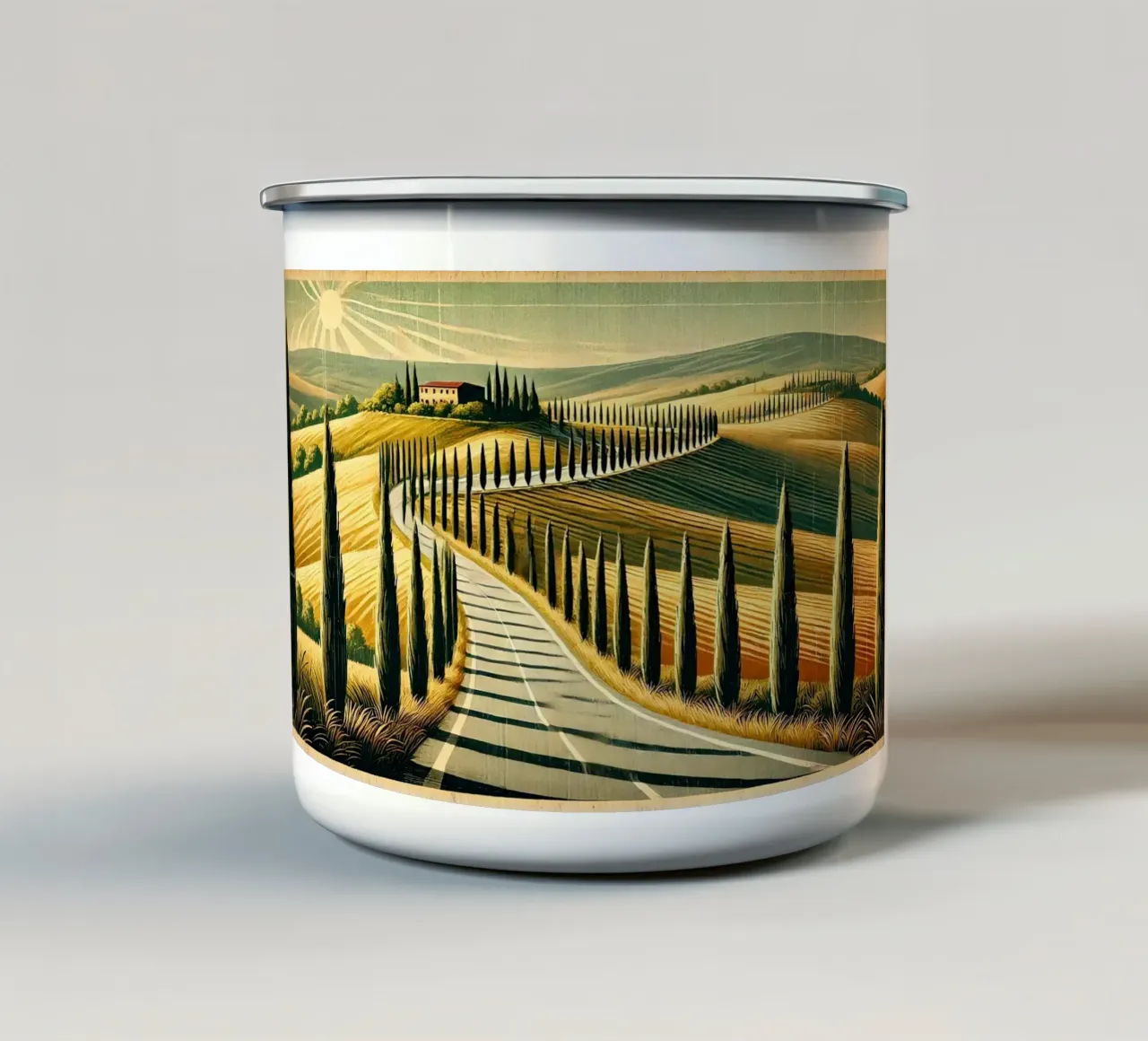 Poster d'epoca di Cypress Road tazza in smalto da Wanderlust Vibes