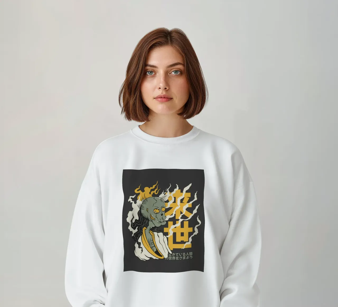 Squelette en feu et symbole jaune sweat de TeeLab