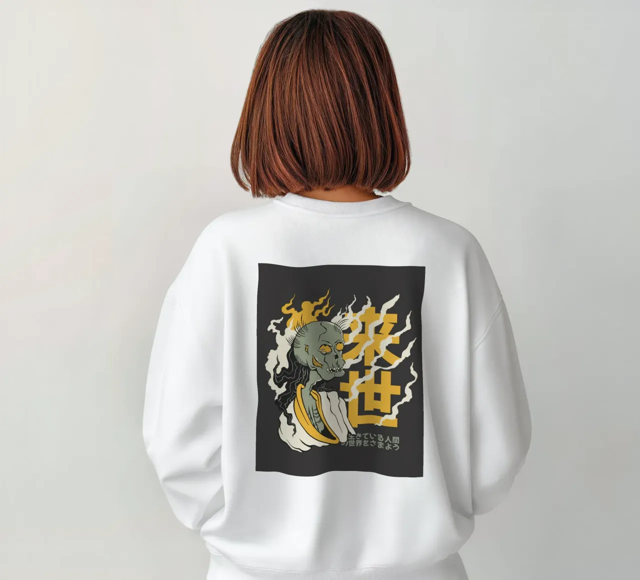 Squelette en feu et symbole jaune sweat de TeeLab