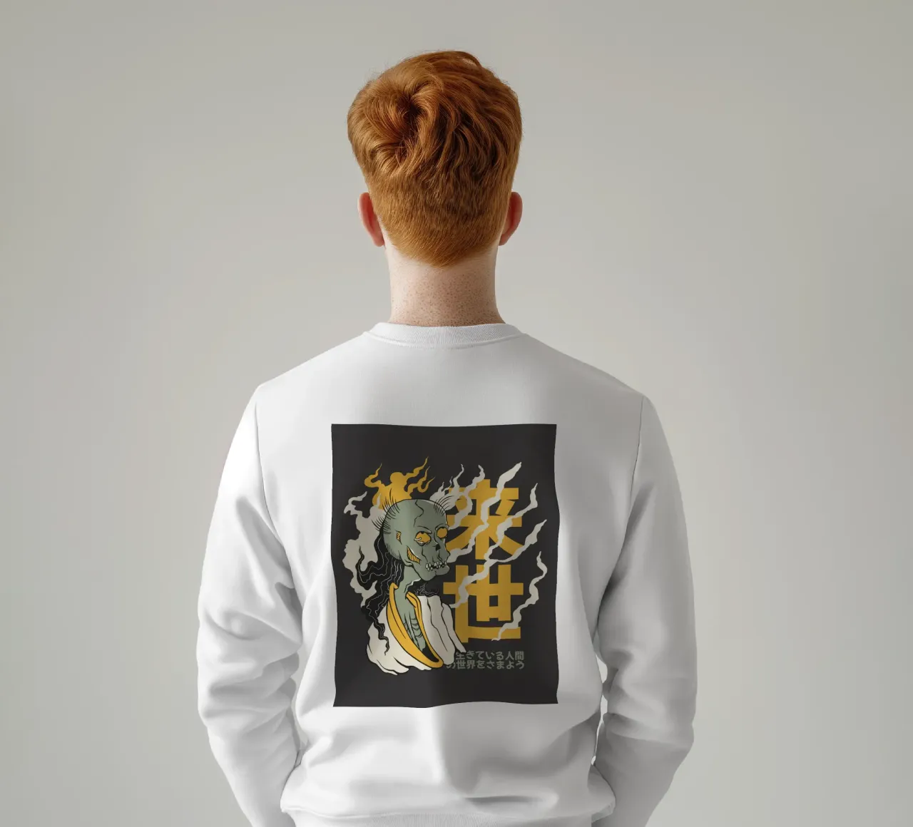 Squelette en feu et symbole jaune sweat de TeeLab