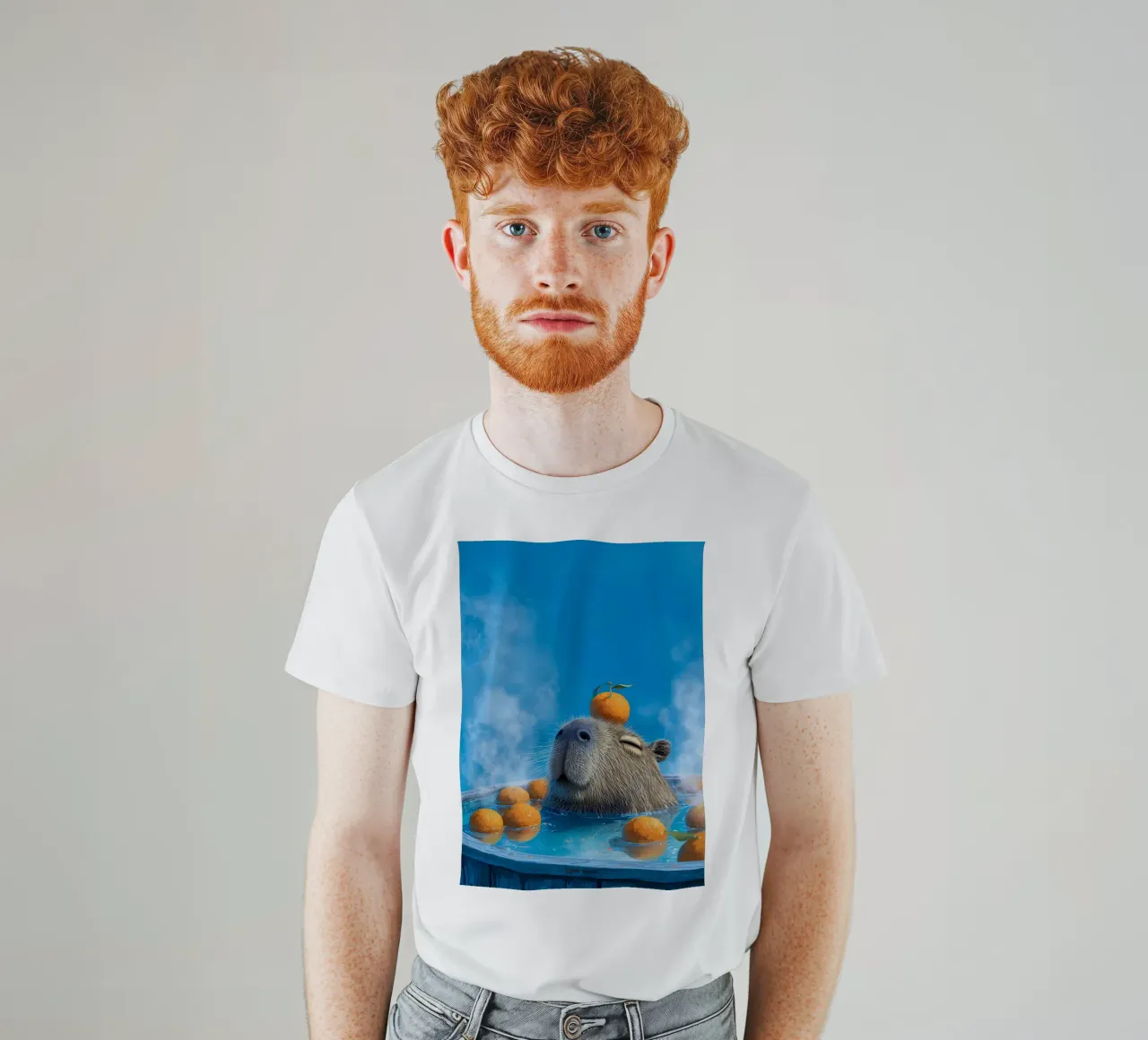 Capibara in vasca calda che nuota con le arance t-shirt da kakaka