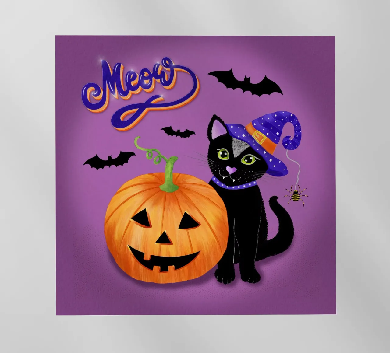 Meow, gatto di Halloween con zucca pellicola backlit da CalliLetters