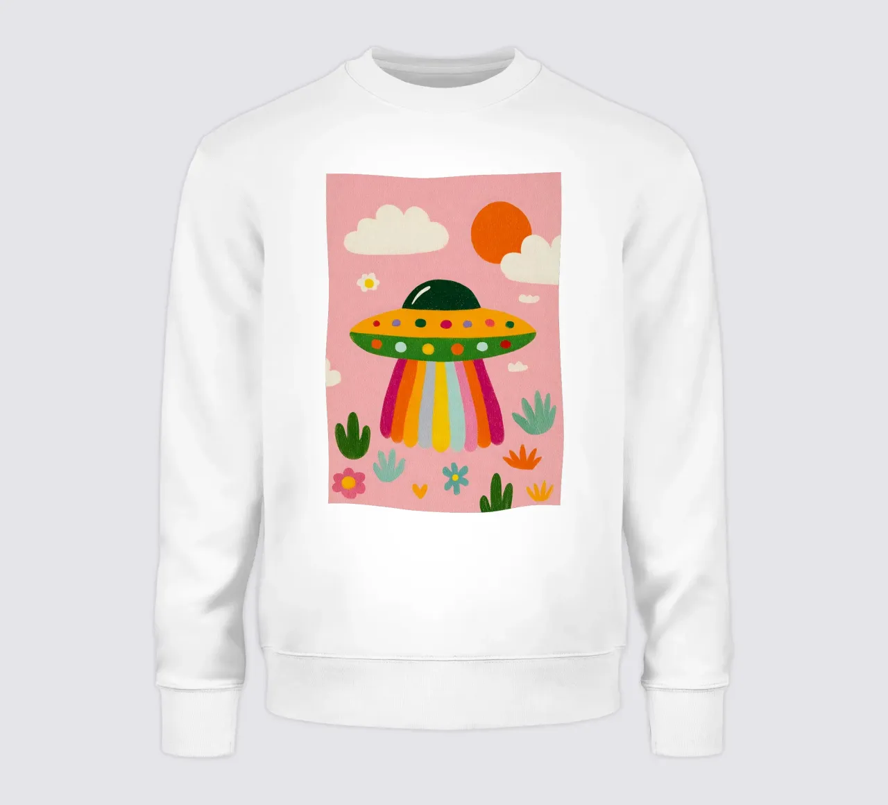UFO colorato in un paesaggio rosa felpa da kakaka