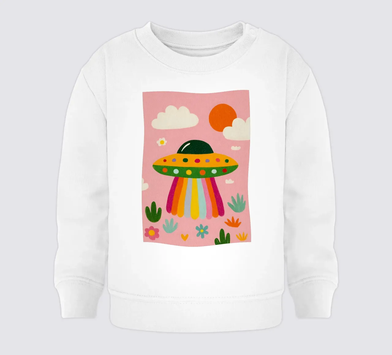 UFO colorato in un paesaggio rosa felpa neonato da kakaka