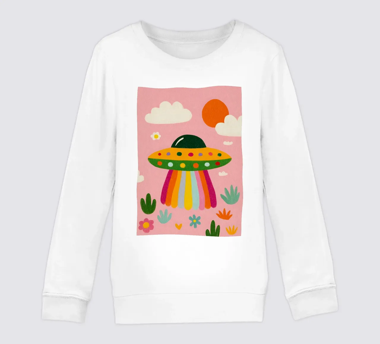 UFO colorato in un paesaggio rosa felpa bambino da kakaka