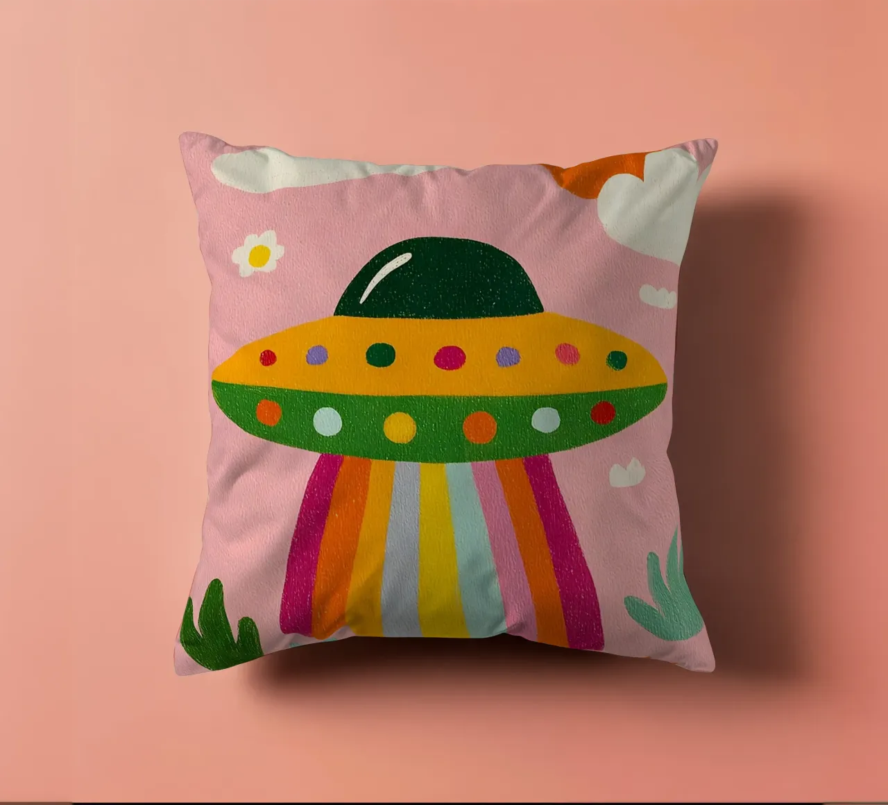 UFO colorato in un paesaggio rosa cuscino da kakaka