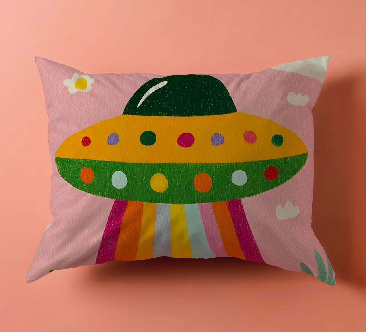 UFO colorato in un paesaggio rosa cuscino da kakaka