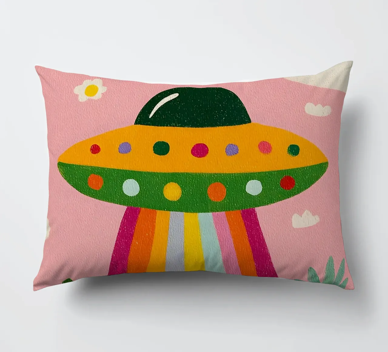 UFO colorato in un paesaggio rosa cuscino da kakaka