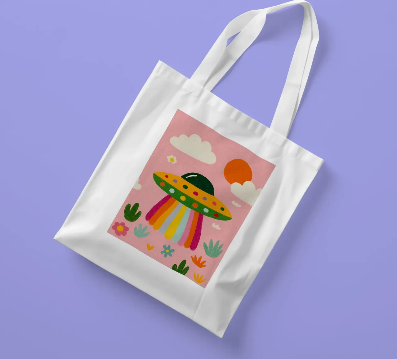 UFO colorato in un paesaggio rosa borsa in juta da kakaka
