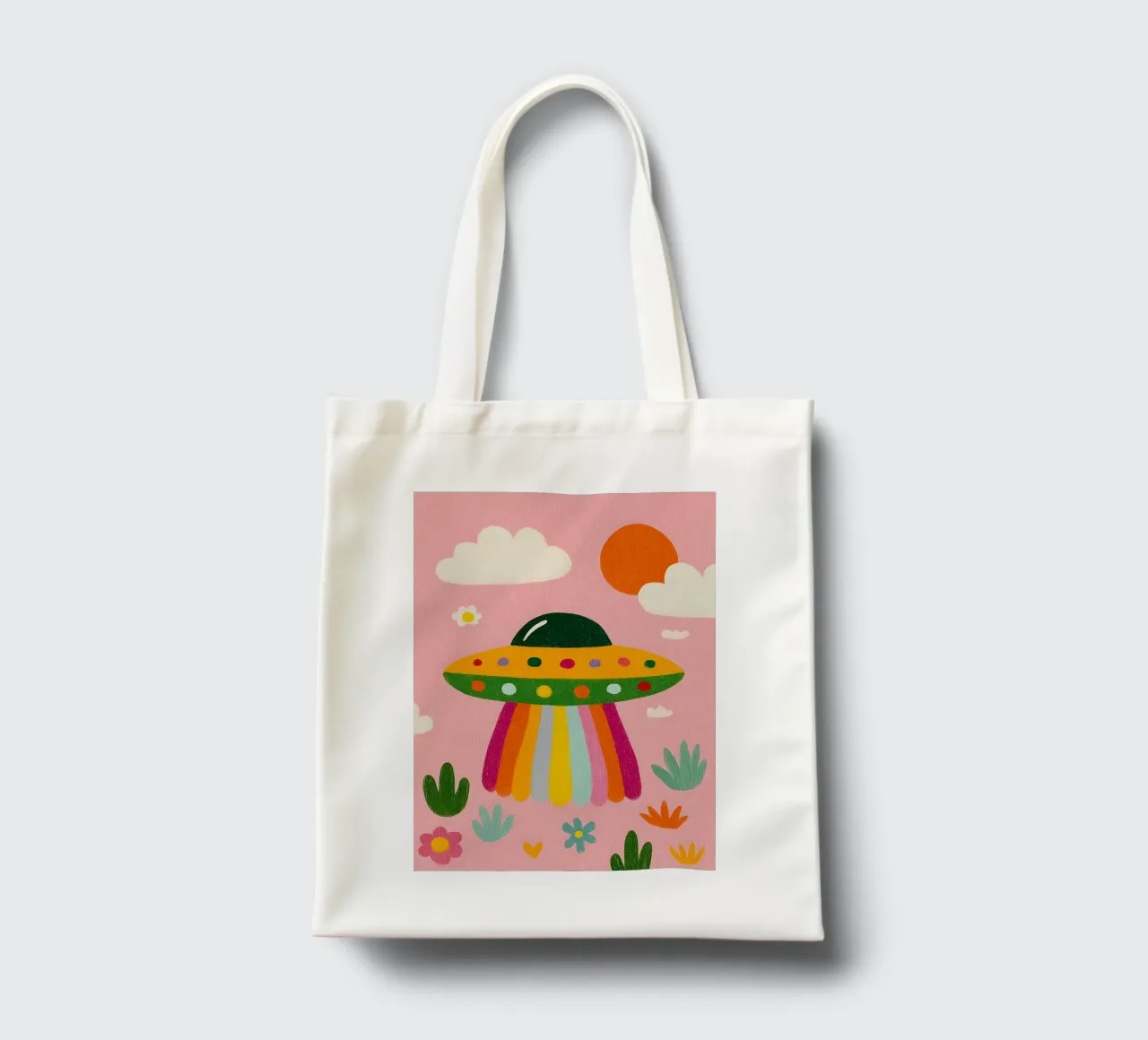 UFO colorato in un paesaggio rosa borsa in juta da kakaka