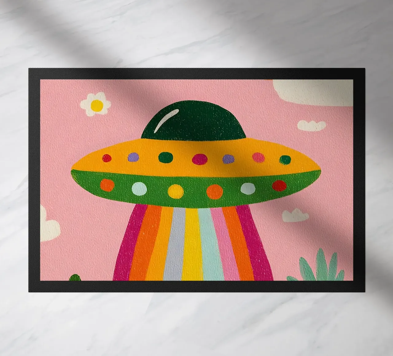UFO colorato in un paesaggio rosa zerbino da kakaka