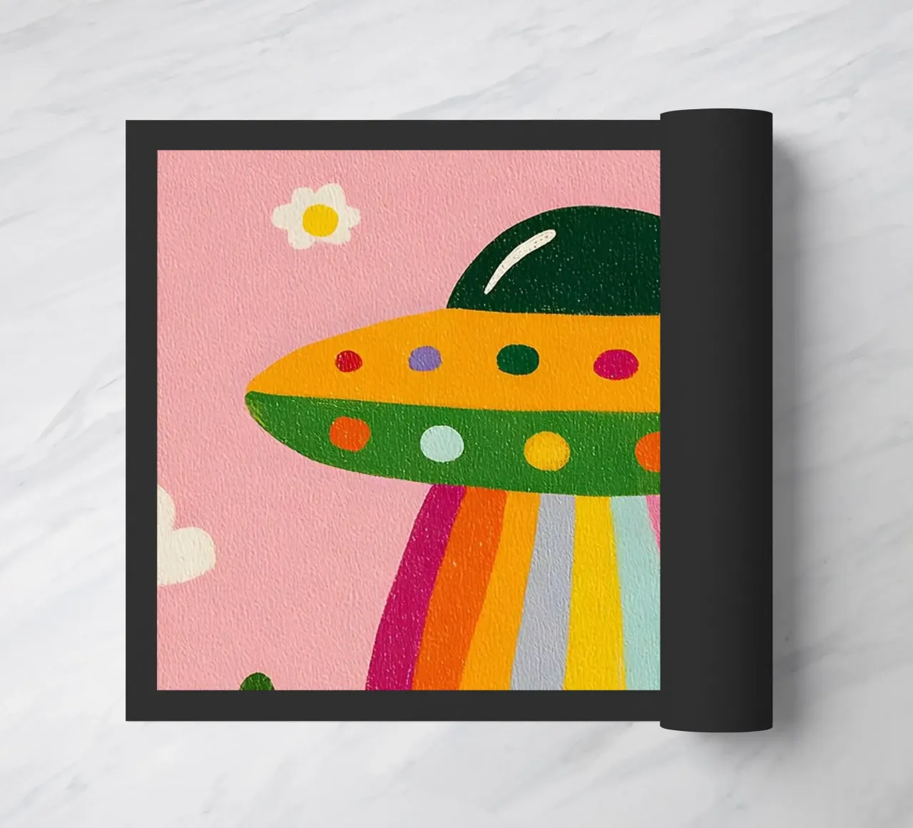 UFO colorato in un paesaggio rosa zerbino da kakaka