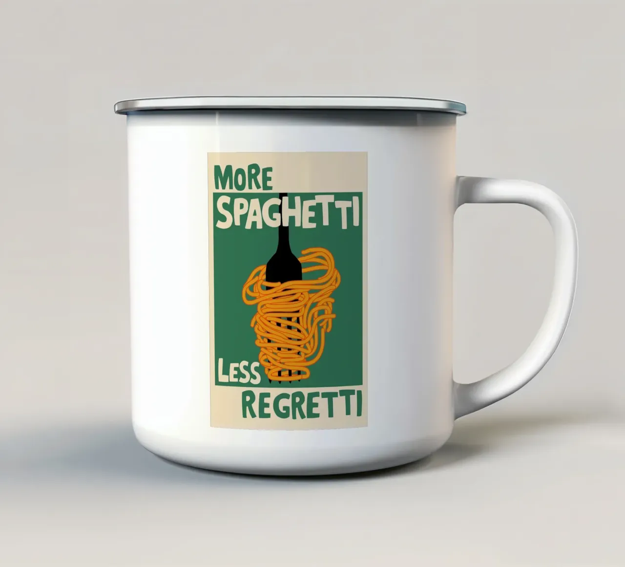 More Spaghetti, Less Regretti Poster tazza in smalto da kakaka