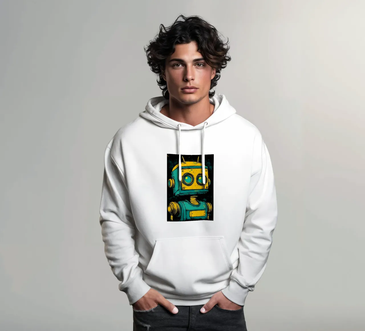 Illustrazione di robot retrò pop art felpa con cappuccio da kakaka