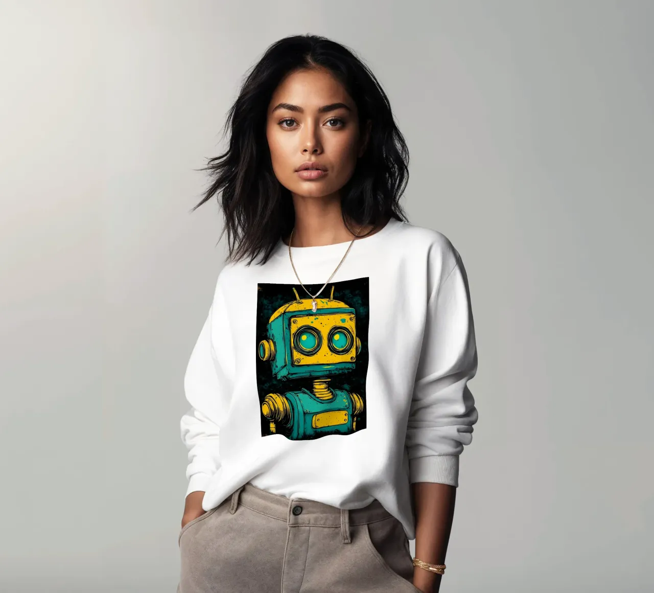 Robot retro Ilustración pop art sudadera de kakaka