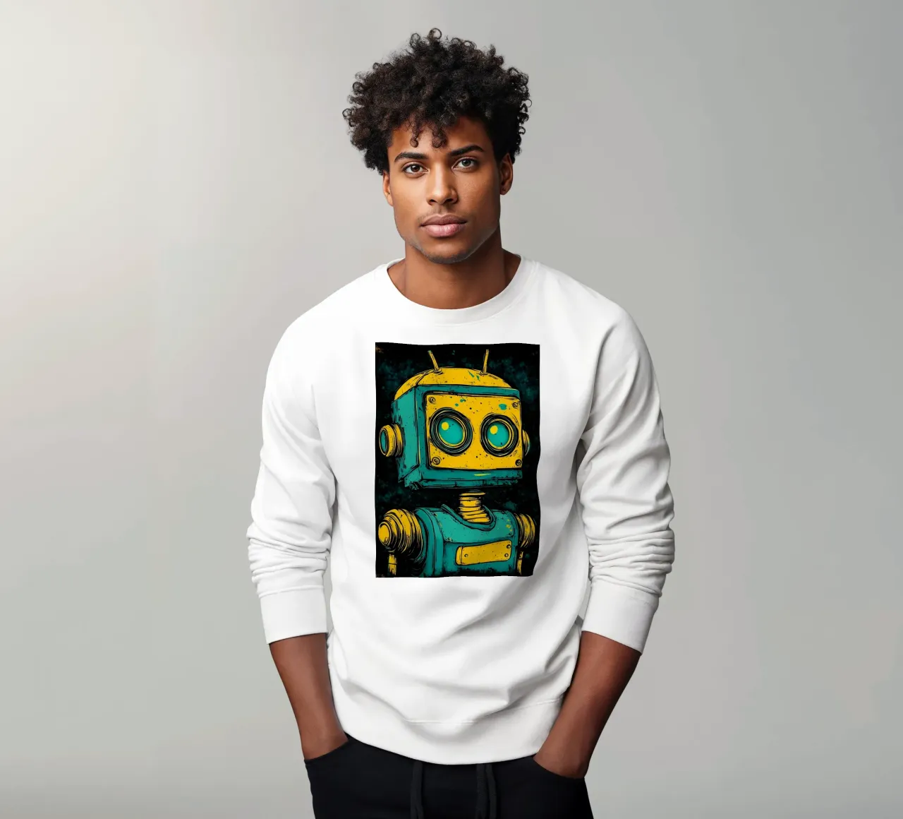 Robot retro Ilustración pop art sudadera de kakaka