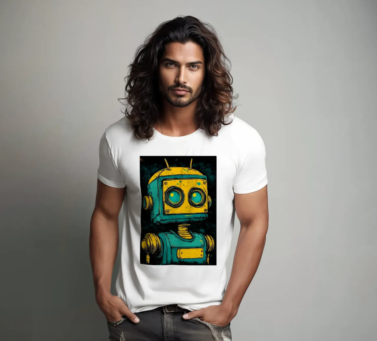 Illustrazione di robot retrò pop art t-shirt da kakaka