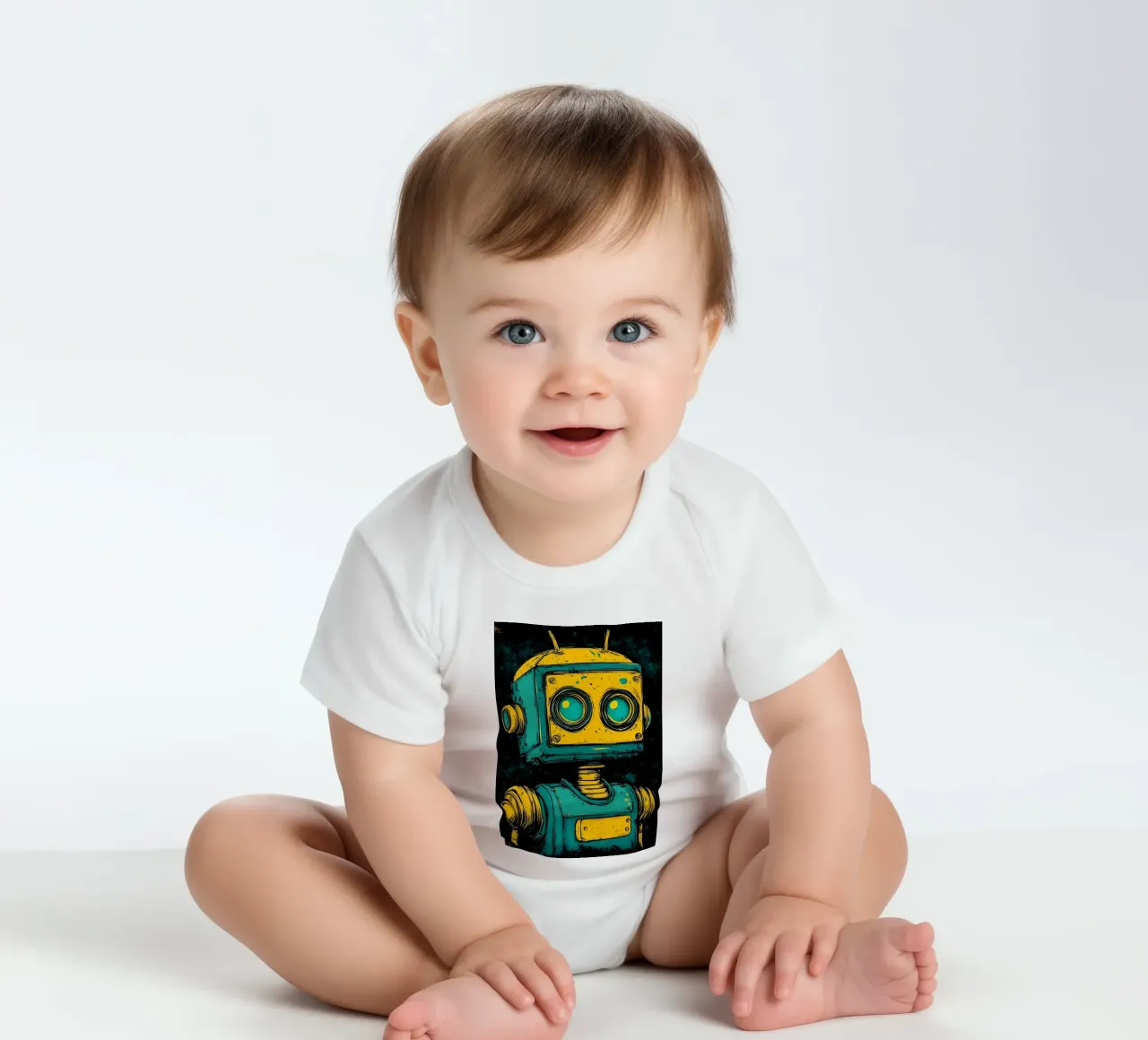 Retro-Roboter Illustration Pop-Art Kurzarm Babybody von kakaka