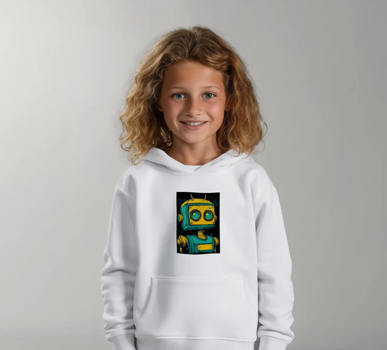 Illustrazione di robot retrò pop art felpa bambino con cappuccio da kakaka