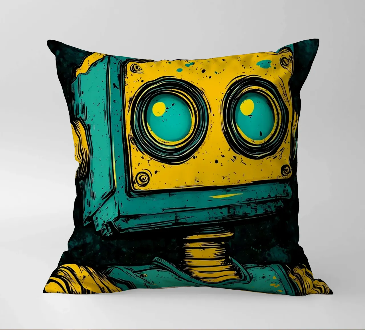 Illustrazione di robot retrò pop art cuscino da kakaka