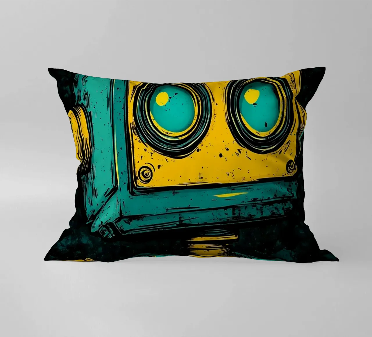 Illustrazione di robot retrò pop art cuscino da kakaka