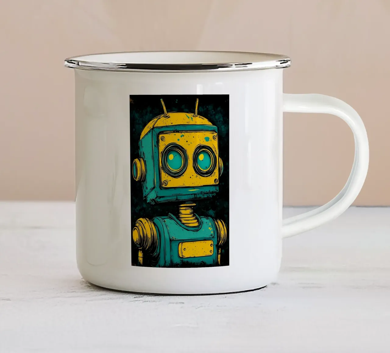 Retro-Roboter Illustration Pop-Art Emaille Tasse von kakaka