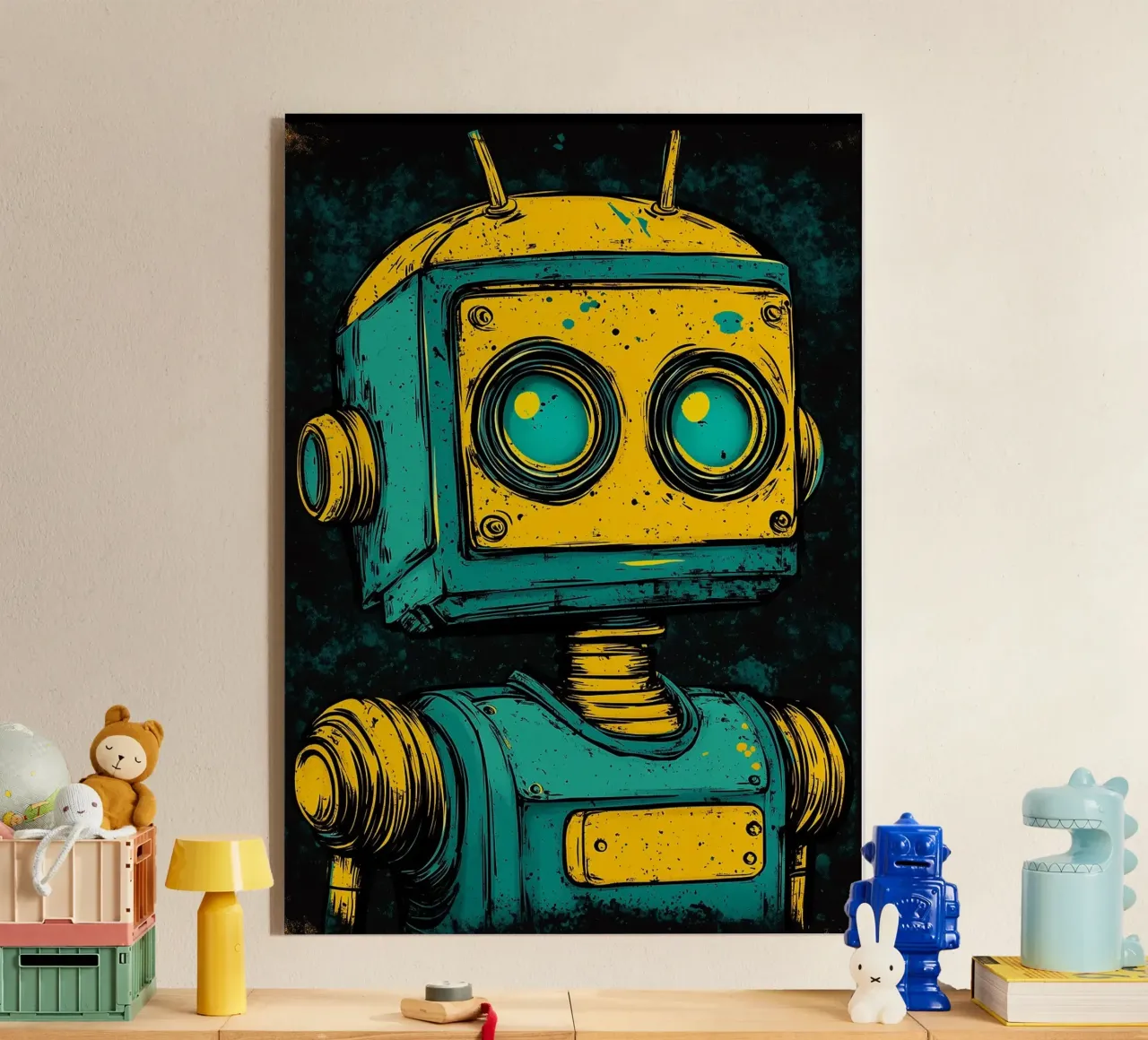 Illustrazione di robot retrò pop art plexiglass da kakaka