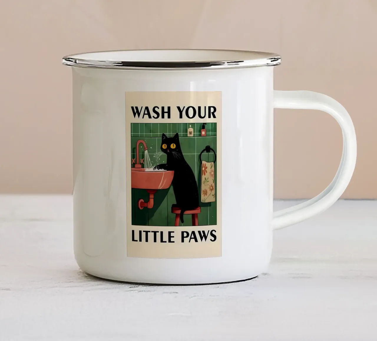 Poster per gatti Wash Your Little Paws tazza in smalto da kakaka
