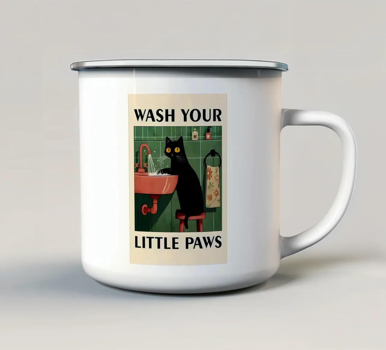 Poster per gatti Wash Your Little Paws tazza in smalto da kakaka