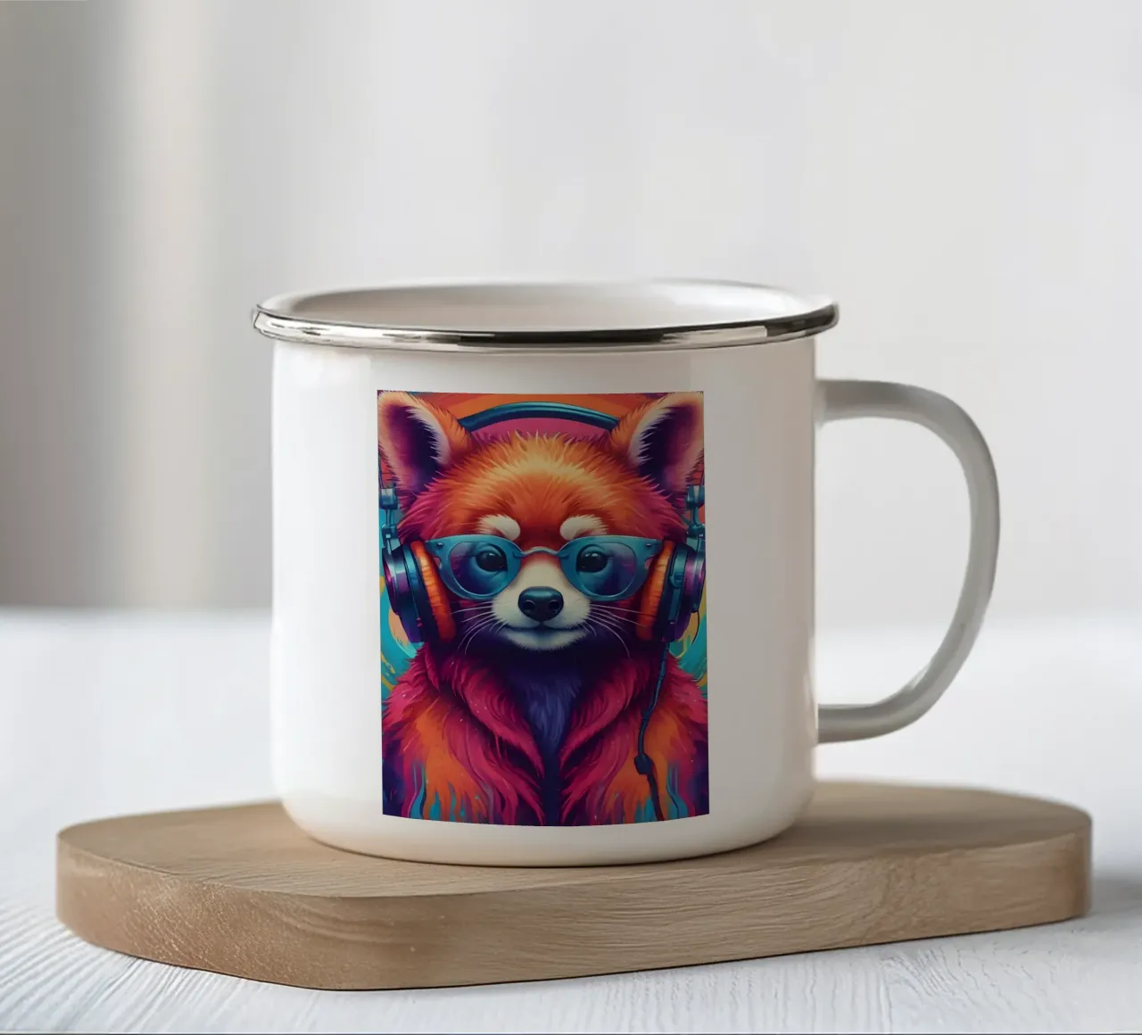 Panda rosso con occhiali music art tazza in smalto da MakArena