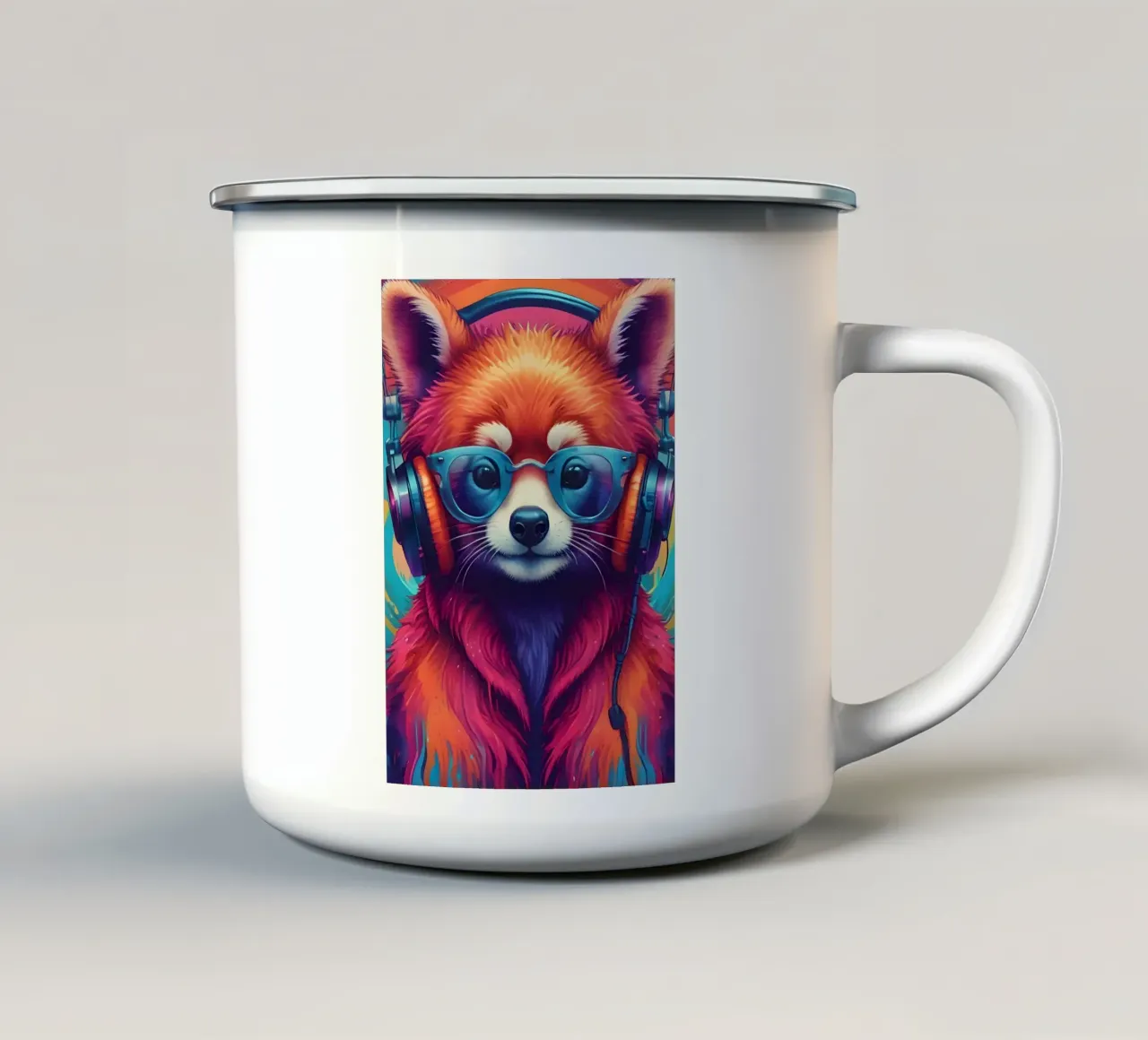 Panda rosso con occhiali music art tazza in smalto da MakArena