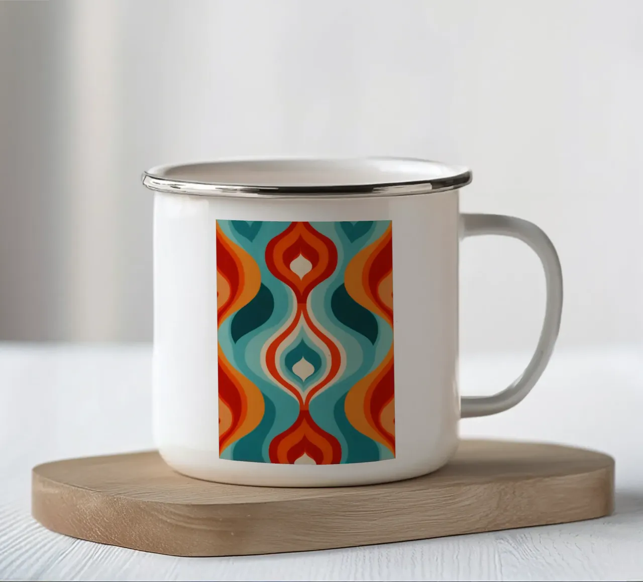 Psychedelisch 70s retro ontwerppatroon emaille mok van Autofocus