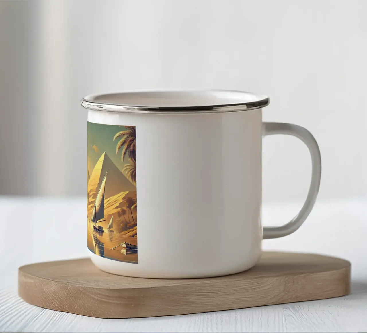 Poster d'epoca sull'Egitto, fiume Nilo tazza in smalto da Wanderlust Vibes