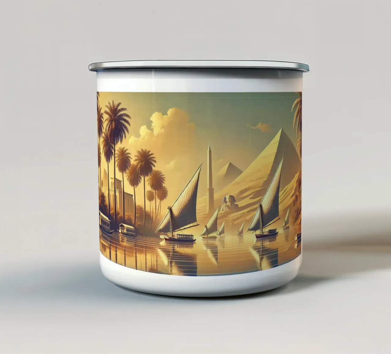 Poster d'epoca sull'Egitto, fiume Nilo tazza in smalto da Wanderlust Vibes