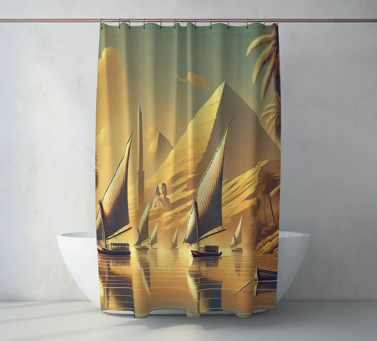 Poster d'epoca sull'Egitto, fiume Nilo tenda da doccia da Wanderlust Vibes