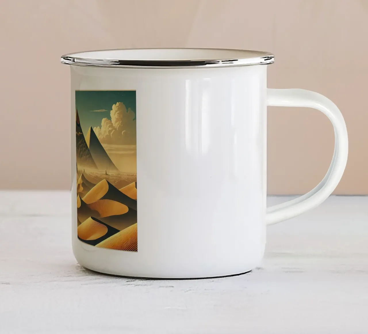Poster d'epoca sull'Egitto, le piramidi di Giza tazza in smalto da Wanderlust Vibes